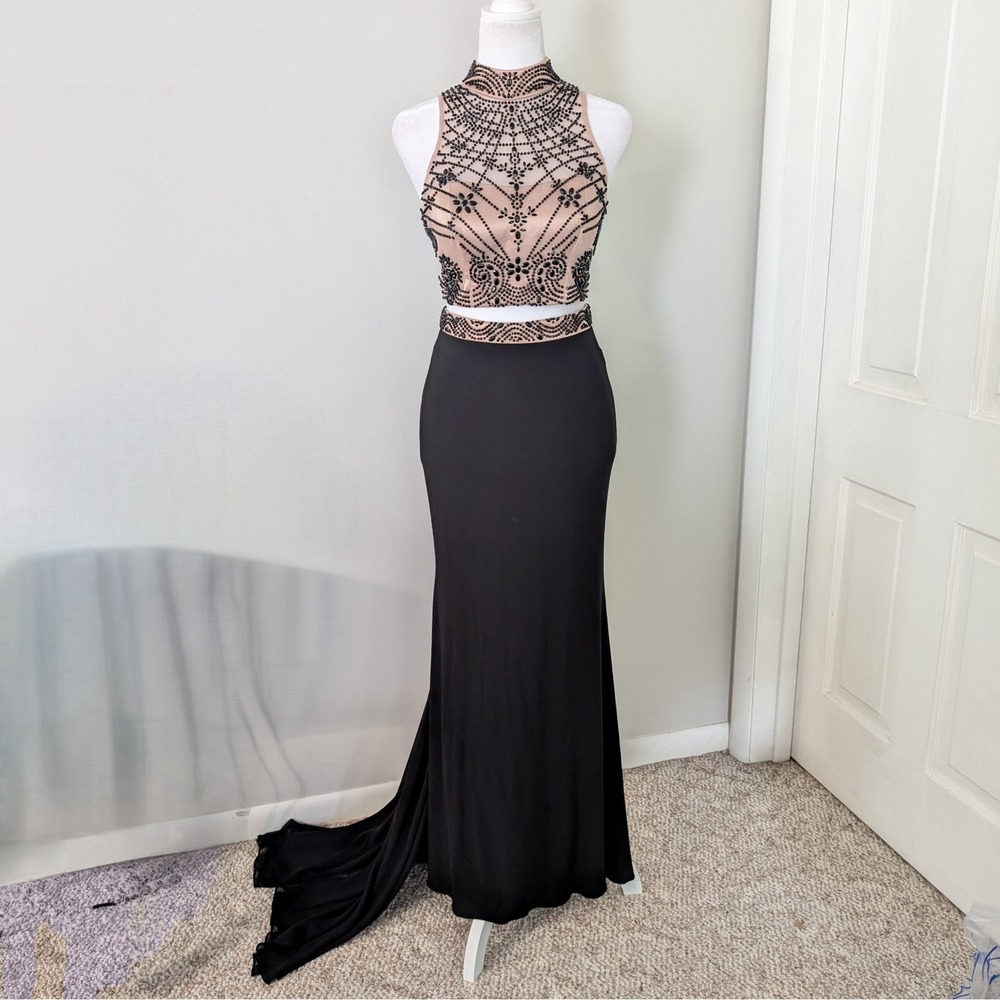 Xscape Beaded Top & Skirt Set‎ SIZE 0 Whimsigoth Bling Glam Prom Formal Women